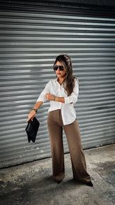 “SILVIA” TWILL WIDE LEG TROUSERS